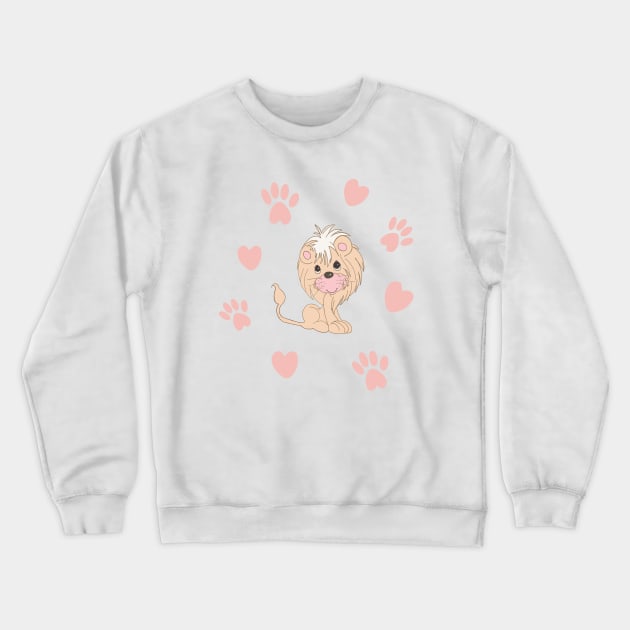 Cute Lion Cub with Paw Prints and Hearts Crewneck Sweatshirt by Orchyd